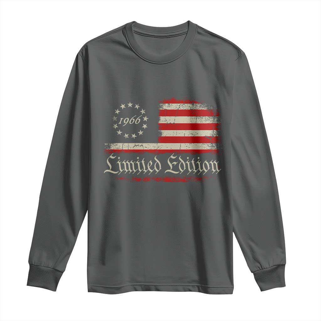 60th Birthday 1966 Limited Edition Long Sleeve Shirt Gifts for 60 Years Old Vintage American Flag TS11 Dark Heather Print Your Wear