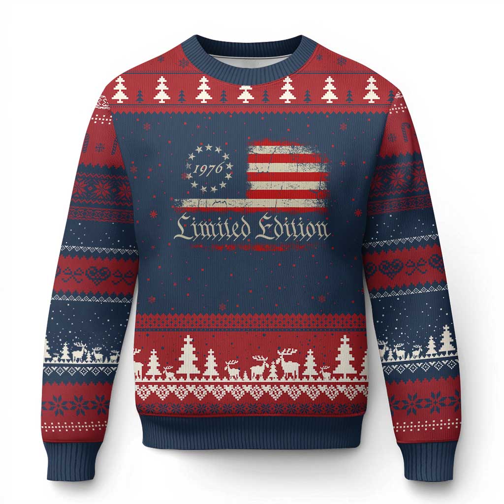50th Birthday 1976 Limited Edition Ugly Christmas Sweater Gifts for 50 Years Old Vintage American Flag TS11 Navy Red Print Your Wear