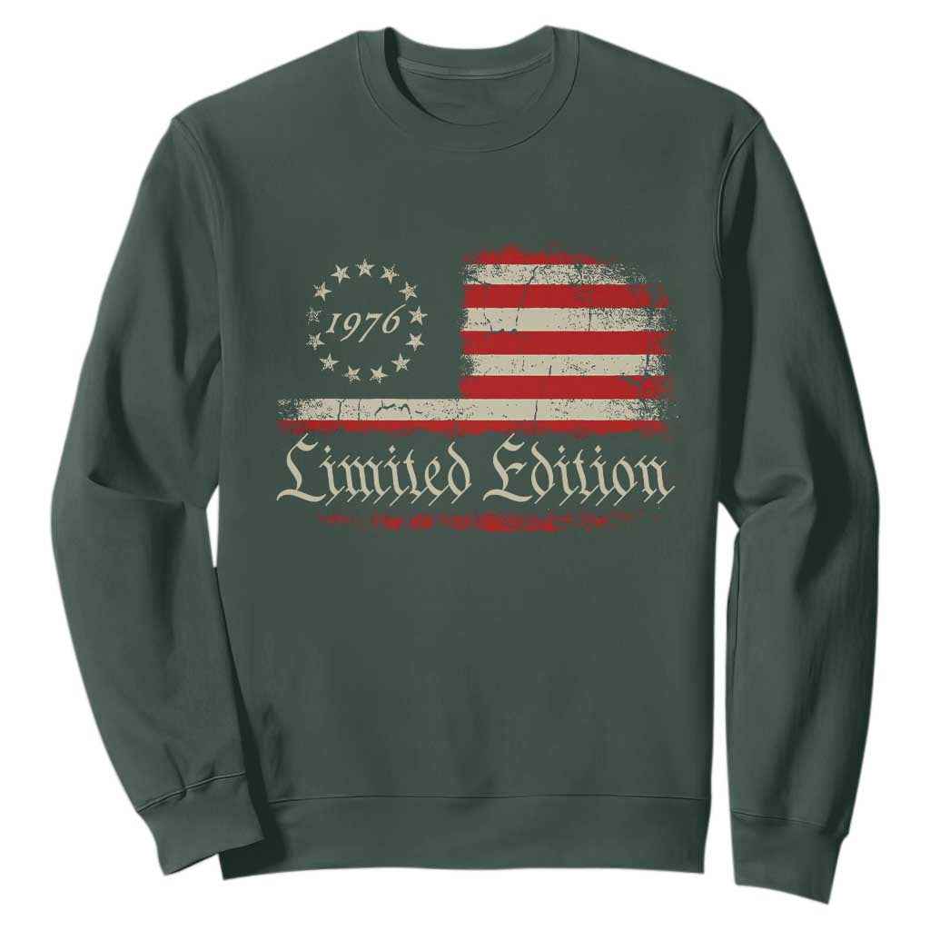50th Birthday 1976 Limited Edition Sweatshirt Gifts for 50 Years Old Vintage American Flag TS11 Dark Forest Green Print Your Wear