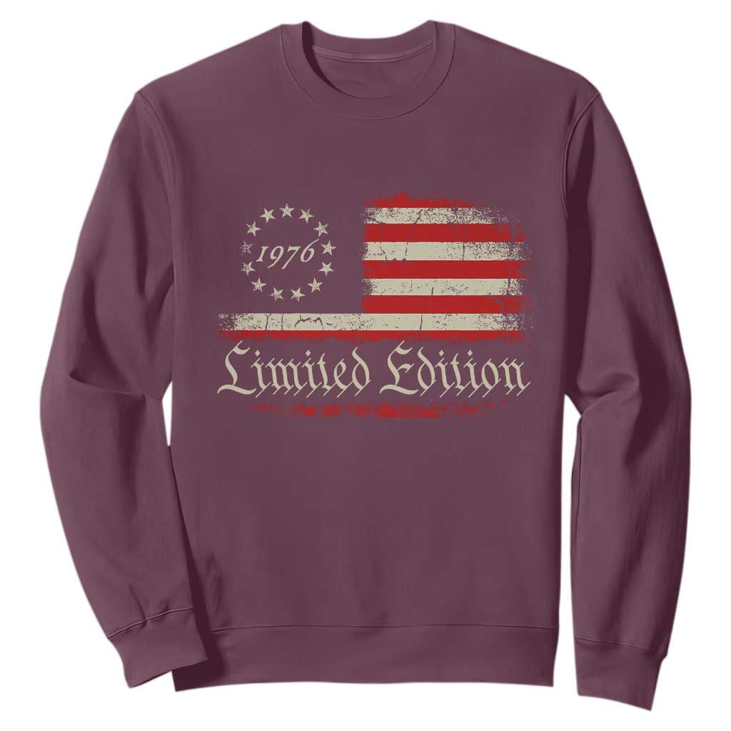 50th Birthday 1976 Limited Edition Sweatshirt Gifts for 50 Years Old Vintage American Flag TS11 Maroon Print Your Wear