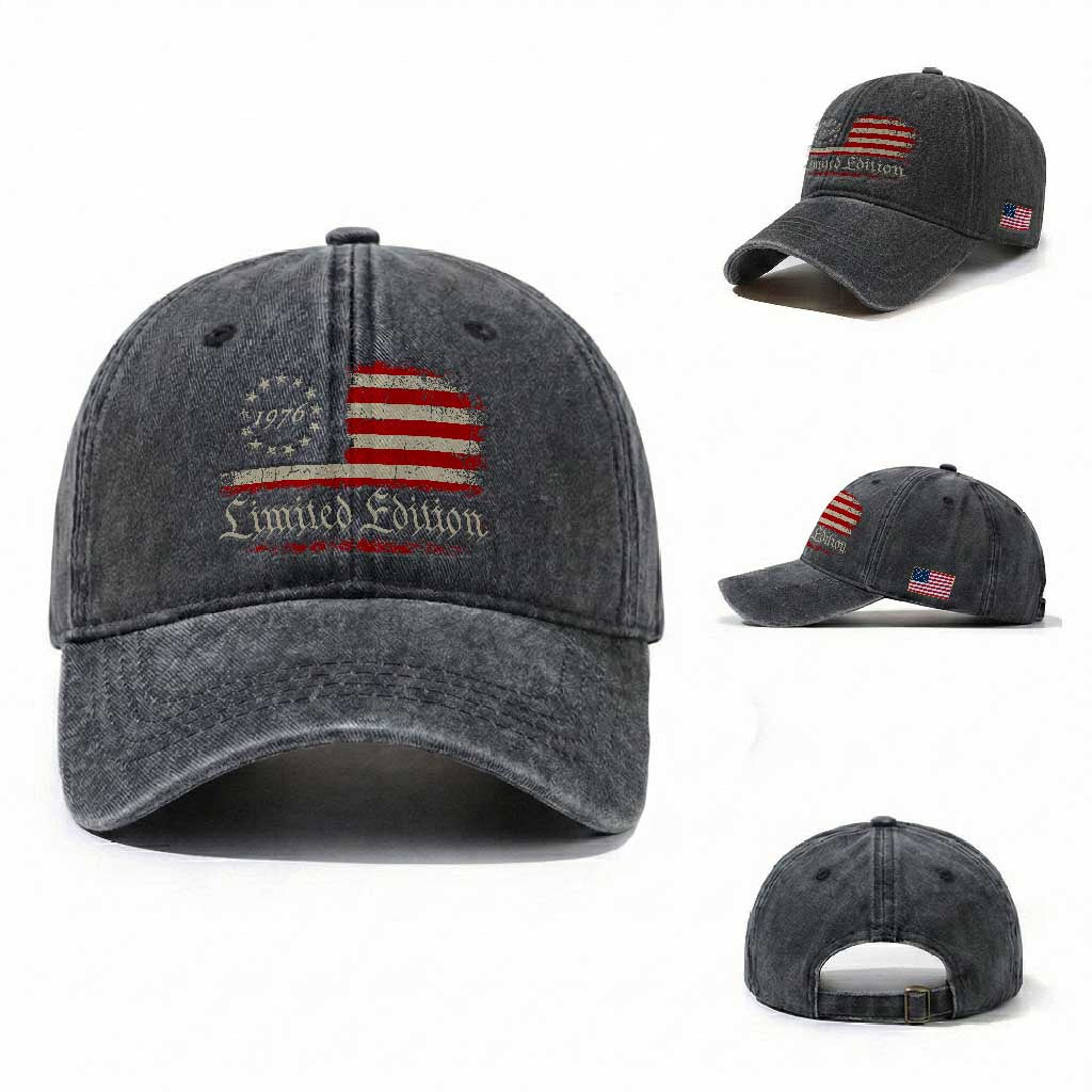 50th Birthday 1976 Limited Edition Washed Cotton Baseball Cap Gifts for 50 Years Old Vintage American Flag