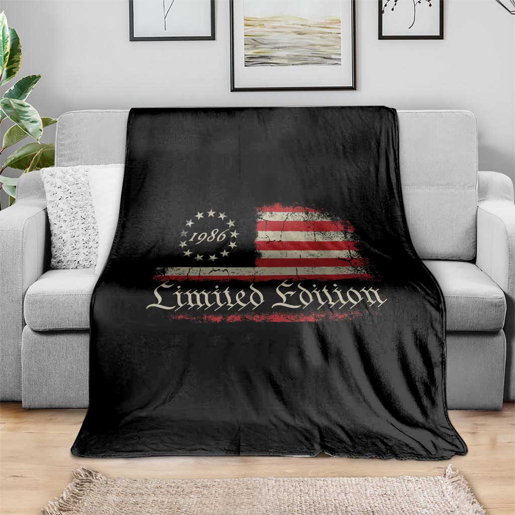 40th Birthday 1986 Limited Edition Throw Blanket Gifts for 40 Years Old Vintage American Flag