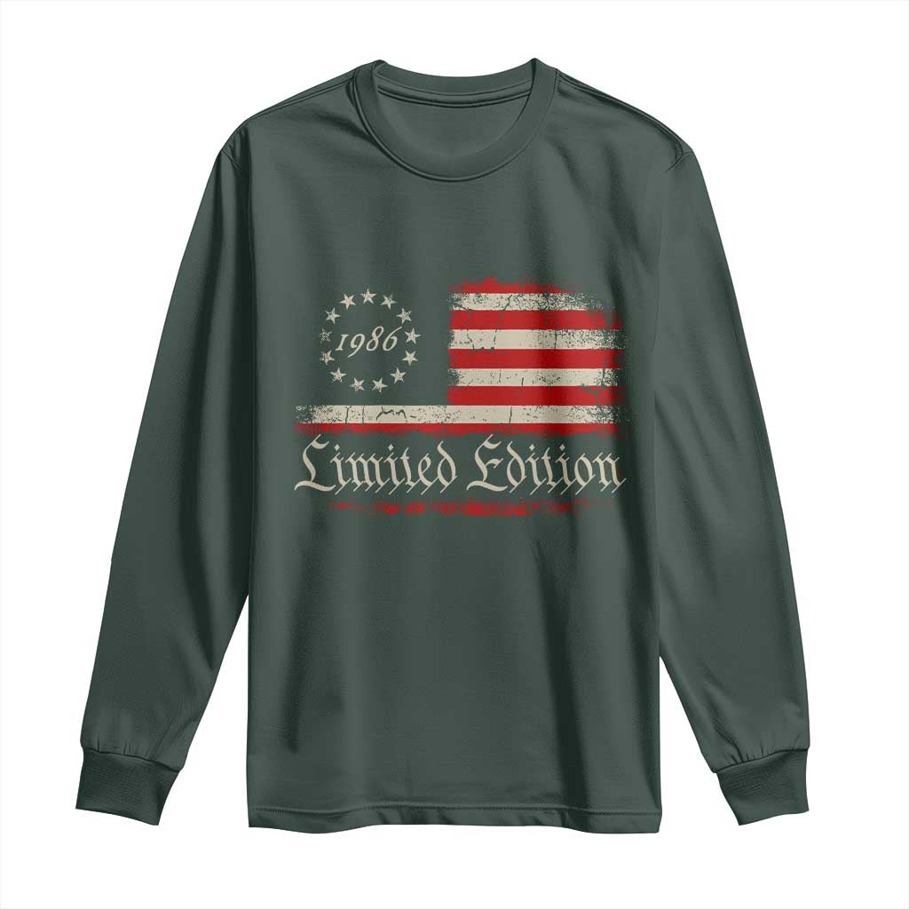 40th Birthday 1986 Limited Edition Long Sleeve Shirt Gifts for 40 Years Old Vintage American Flag