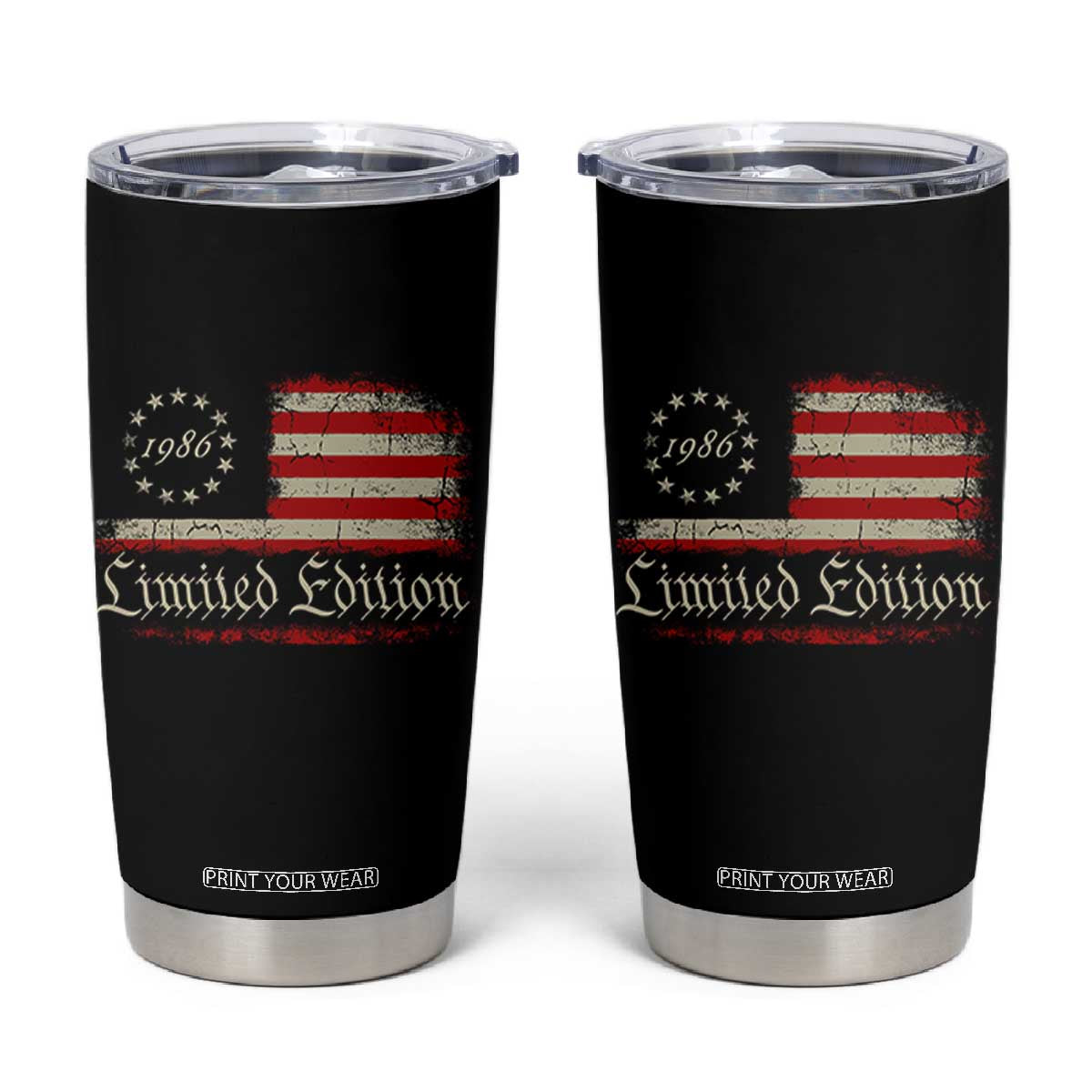 40th Birthday 1986 Limited Edition Tumbler Cup Gifts for 40 Years Old Vintage American Flag TS11 Black Print Your Wear