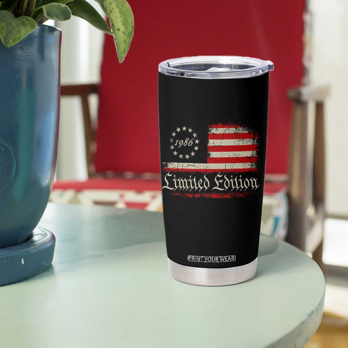40th Birthday 1986 Limited Edition Tumbler Cup Gifts for 40 Years Old Vintage American Flag