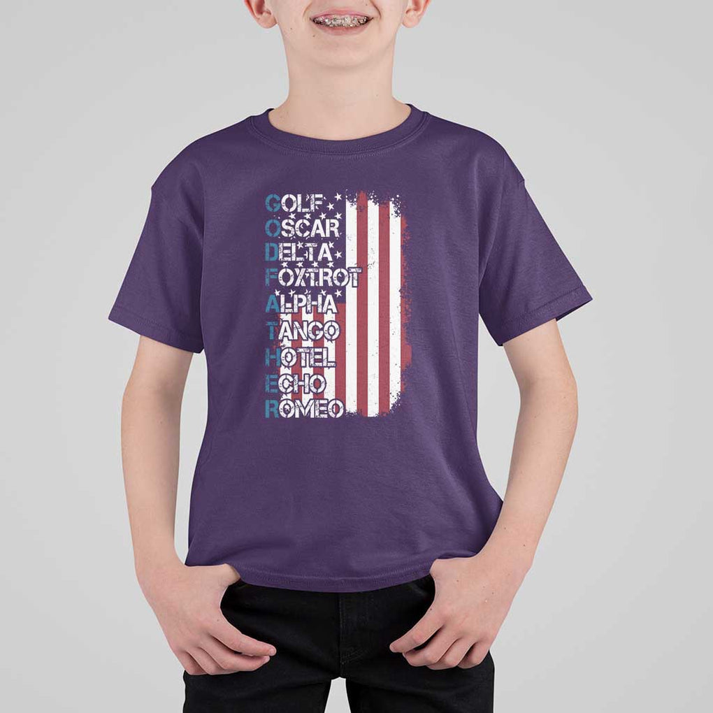 Godfather T Shirt For Kid Phonetic Alphabet Veteran Dad Uncle TS11 Purple Print Your Wear