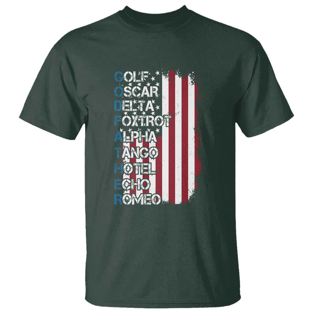 Godfather T Shirt Phonetic Alphabet Veteran Dad Uncle TS11 Dark Forest Green Print Your Wear