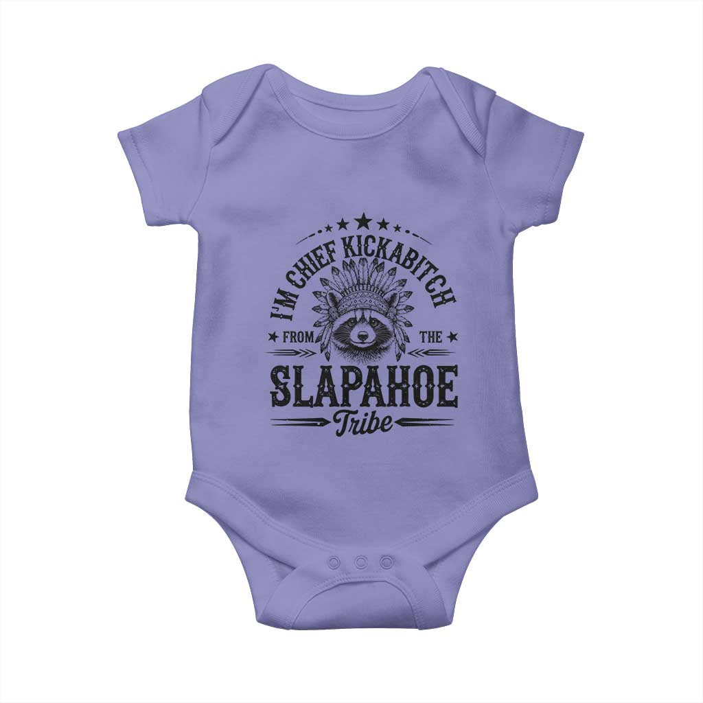 Funny I'm Chief Kickabitch From The Slapahoe Tribe Baby Onesie Native American Racoon TS11 Violet Print Your Wear