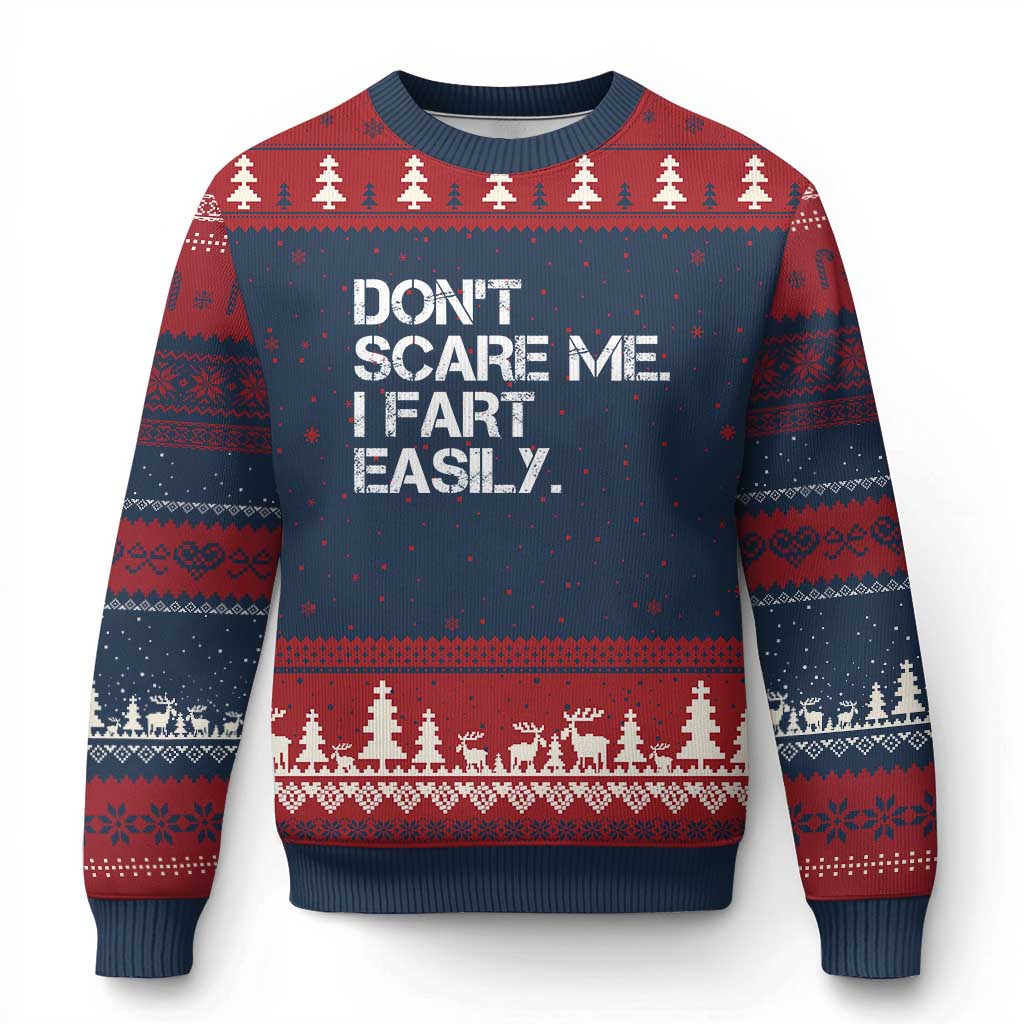 Funny Dont Scare Me I Fart Easily Ugly Christmas Sweater Humor Hilarious TS11 Navy Red Print Your Wear