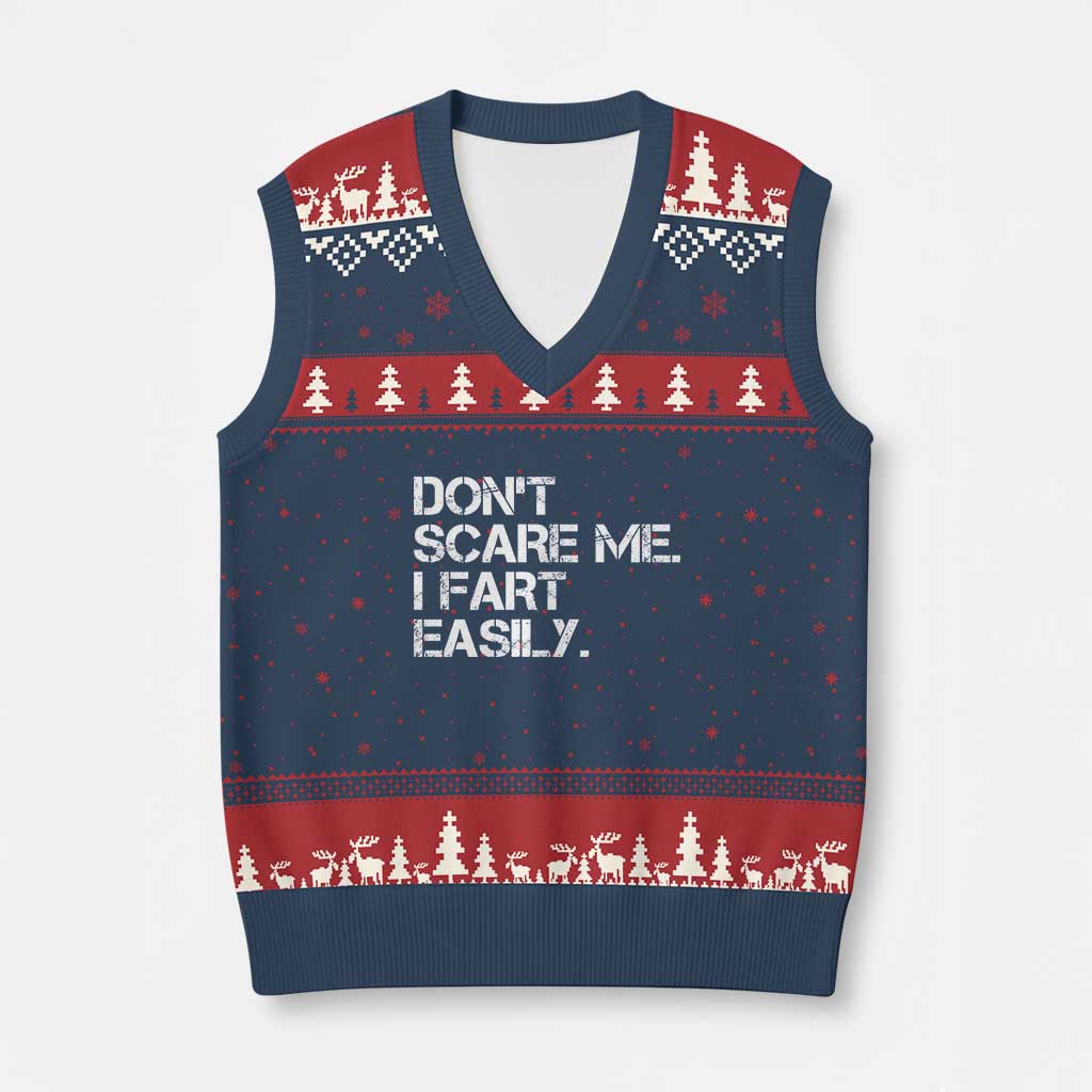 Funny Dont Scare Me I Fart Easily V-Neck Knit Sweater Vest Humor Hilarious TS11 Navy Red Print Your Wear