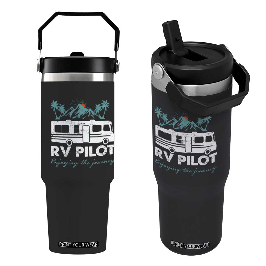 Funny RV Pilot Camping Flip Straw Tumbler Enjoying The Journey Motorhome Travel Vacation TS11 One Size: 30 oz Black Print Your Wear