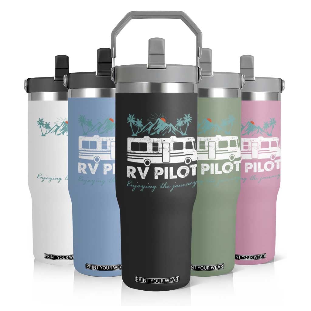 Funny RV Pilot Camping Flip Straw Tumbler Enjoying The Journey Motorhome Travel Vacation TS11 Print Your Wear