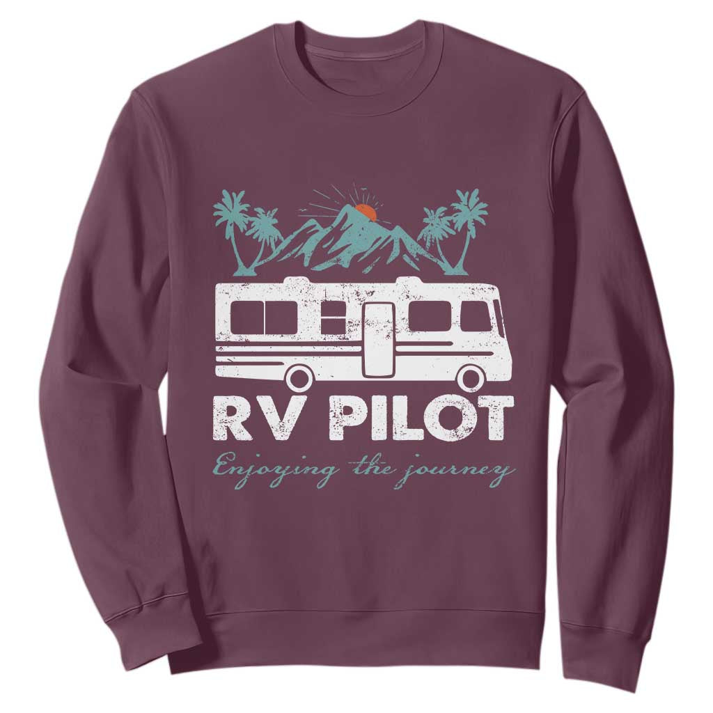 Funny RV Pilot Camping Sweatshirt Enjoying The Journey Motorhome Travel Vacation TS11 Maroon Print Your Wear