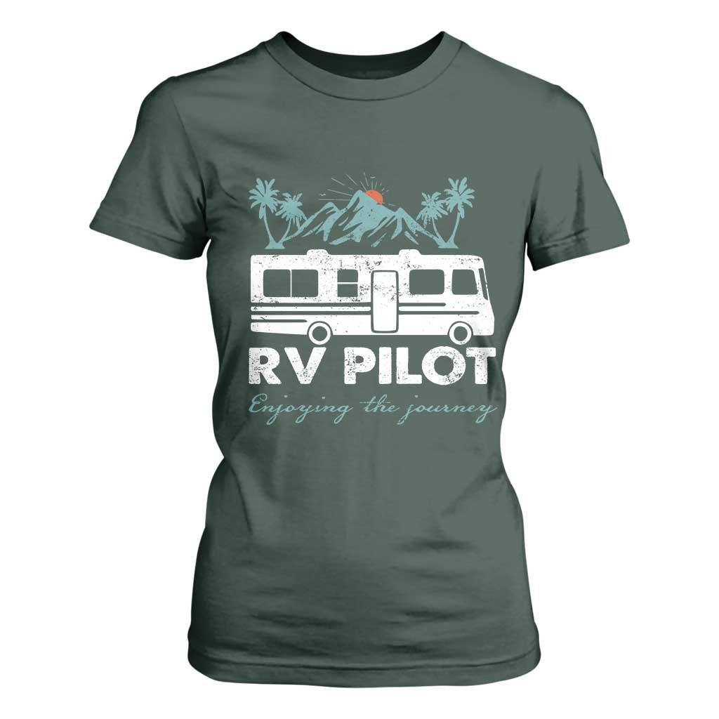 Funny RV Pilot Camping T Shirt For Women Enjoying The Journey Motorhome Travel Vacation TS11 Dark Forest Green Print Your Wear