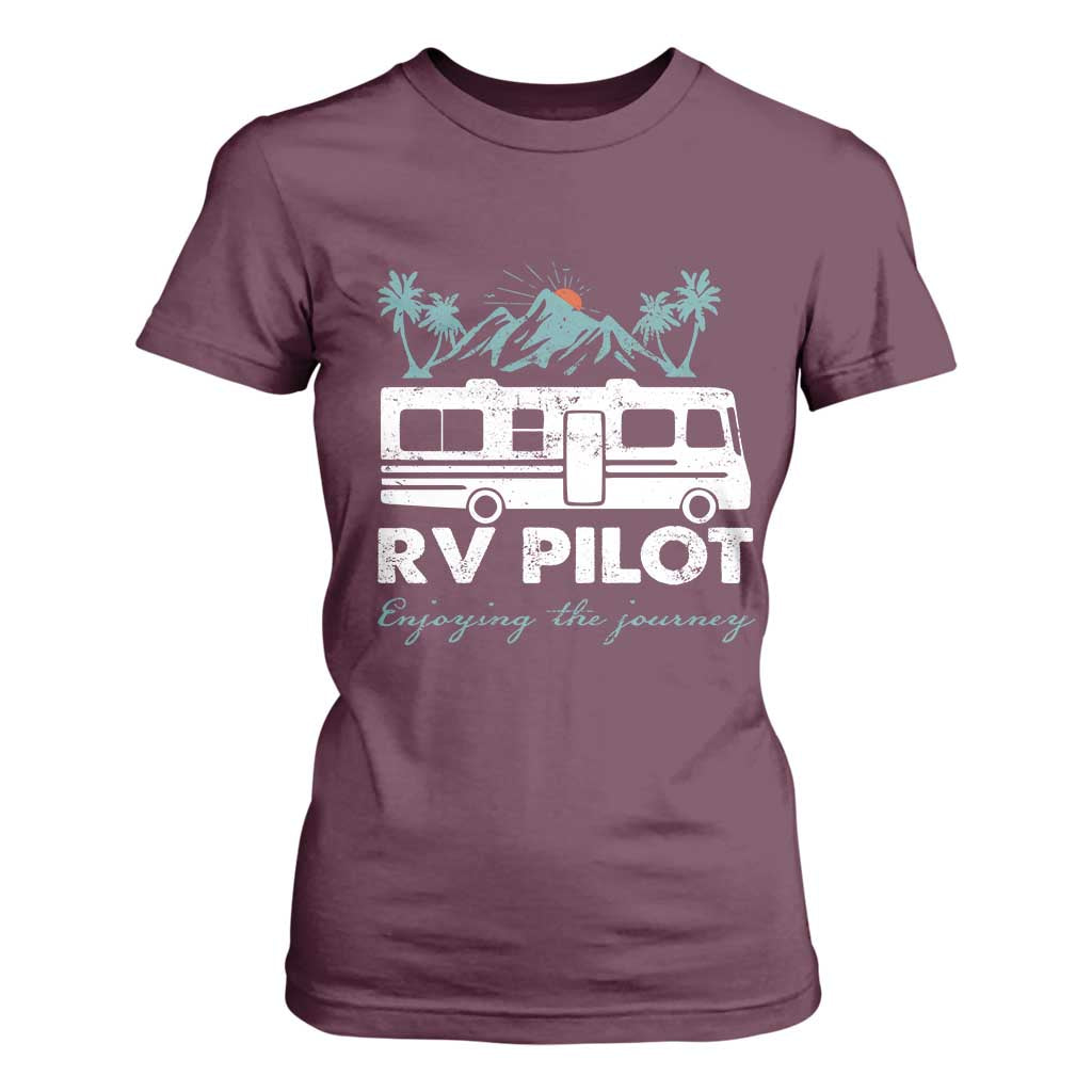 Funny RV Pilot Camping T Shirt For Women Enjoying The Journey Motorhome Travel Vacation TS11 Maroon Print Your Wear