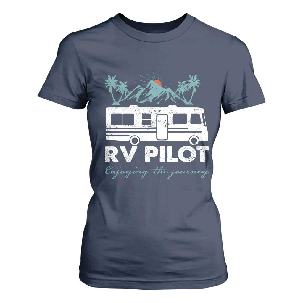 Funny RV Pilot Camping T Shirt For Women Enjoying The Journey Motorhome Travel Vacation TS11 Navy Print Your Wear