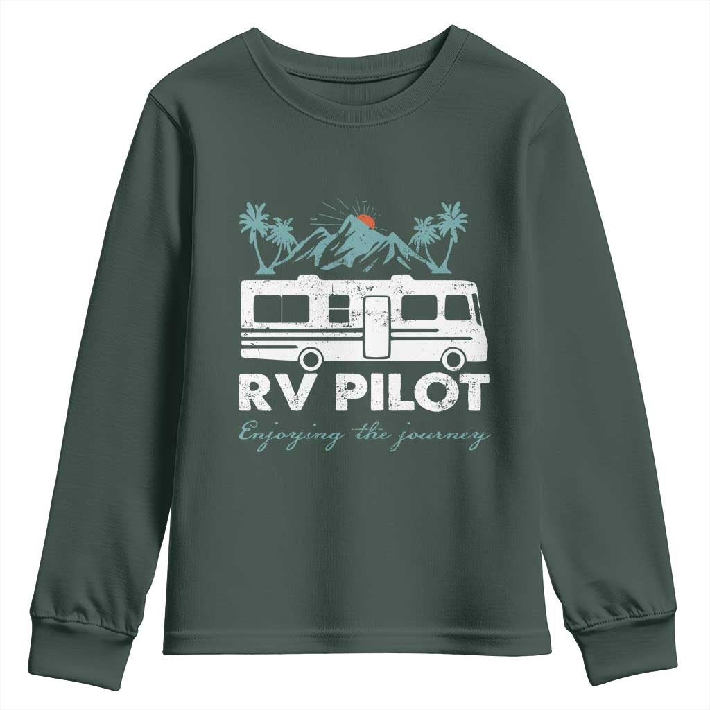 Funny RV Pilot Camping Youth Sweatshirt Enjoying The Journey Motorhome Travel Vacation TS11 Dark Forest Green Print Your Wear