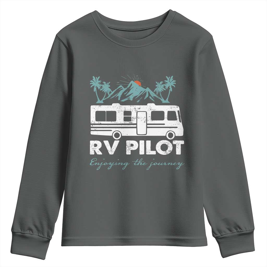 Funny RV Pilot Camping Youth Sweatshirt Enjoying The Journey Motorhome Travel Vacation TS11 Dark Heather Print Your Wear