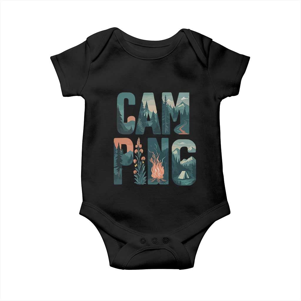 Camping Nature Adventure Campfire Tent Mountains Baby Onesie TS11 Black Print Your Wear