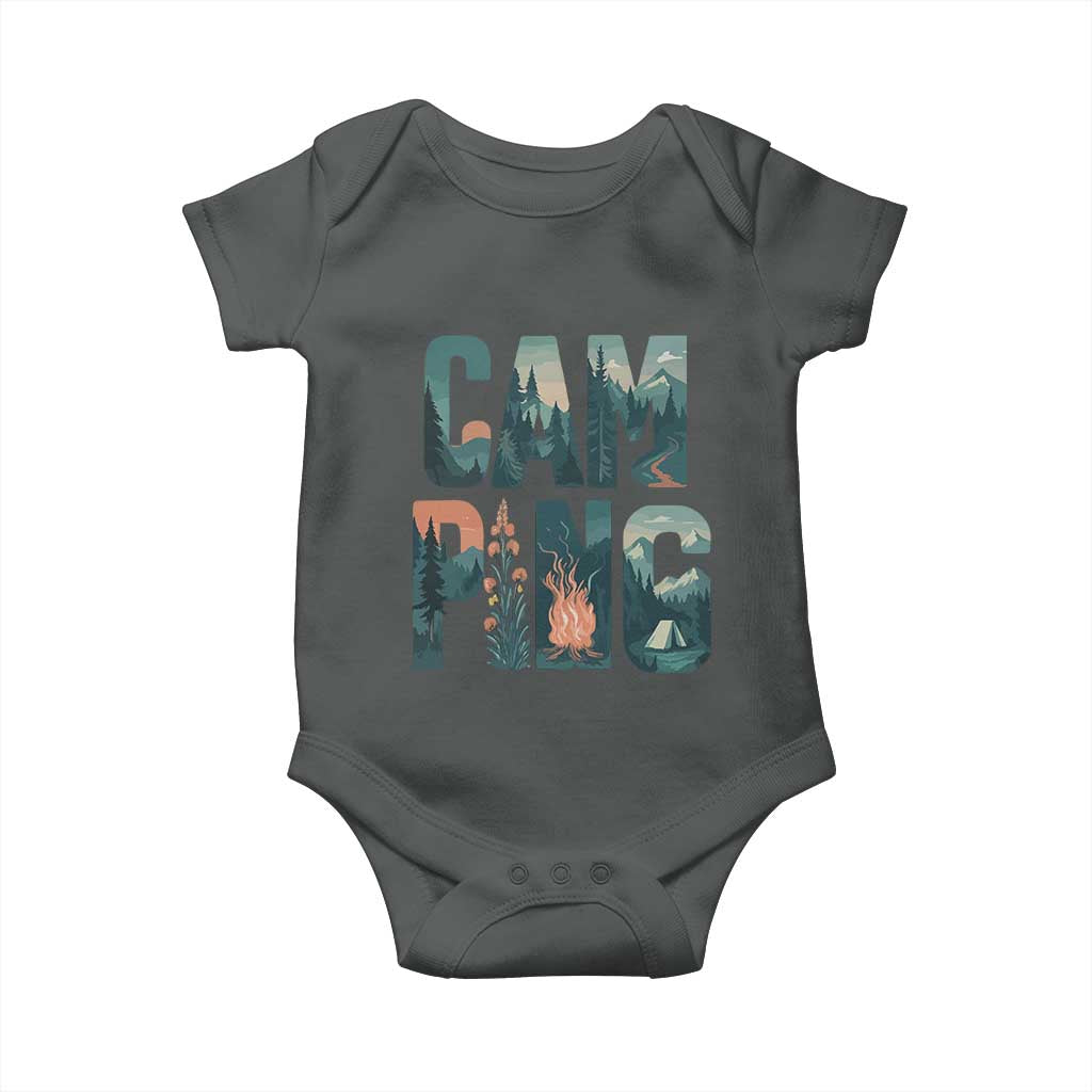 Camping Nature Adventure Campfire Tent Mountains Baby Onesie TS11 Dark Heather Print Your Wear