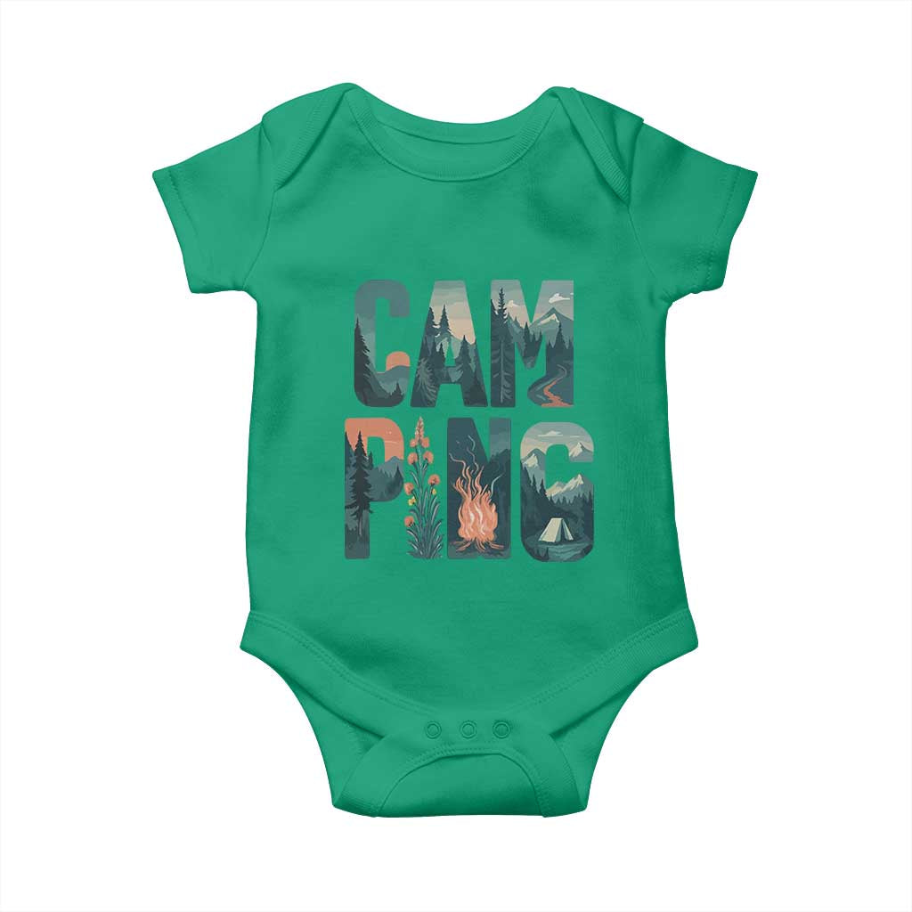 Camping Nature Adventure Campfire Tent Mountains Baby Onesie TS11 Irish Green Print Your Wear