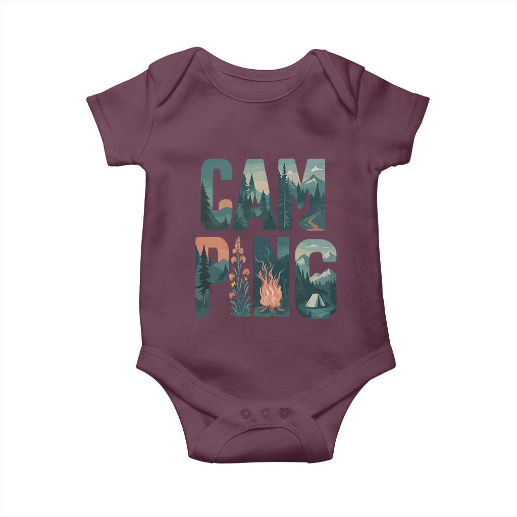 Camping Nature Adventure Campfire Tent Mountains Baby Onesie TS11 Maroon Print Your Wear