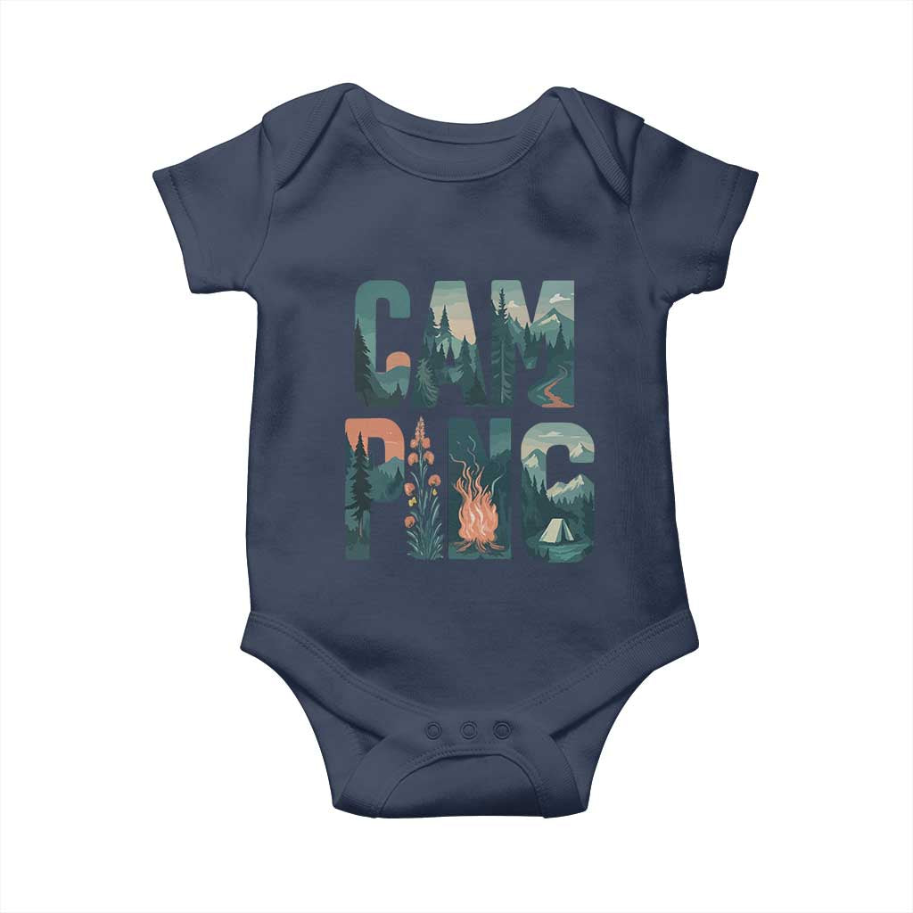 Camping Nature Adventure Campfire Tent Mountains Baby Onesie TS11 Navy Print Your Wear