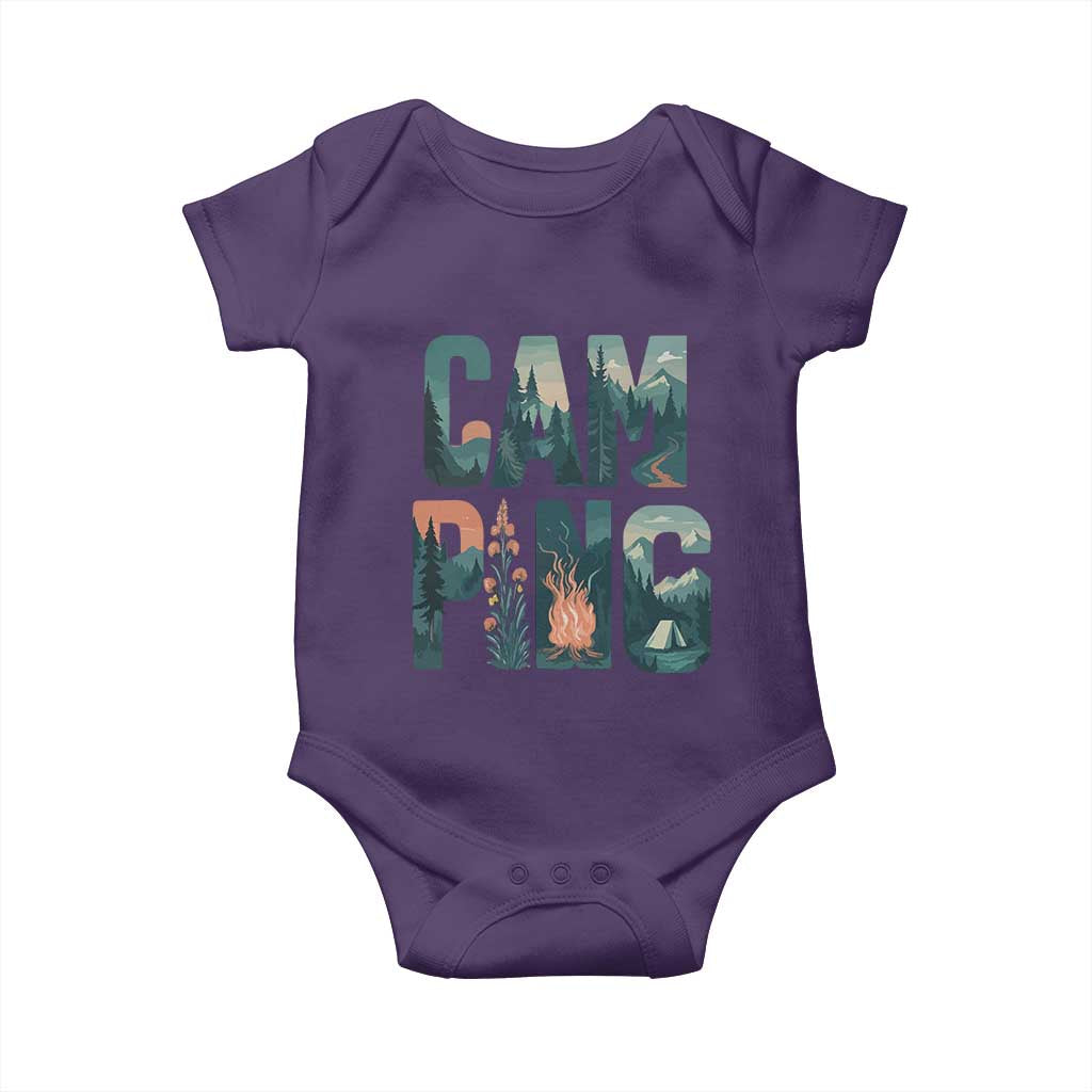 Camping Nature Adventure Campfire Tent Mountains Baby Onesie TS11 Purple Print Your Wear