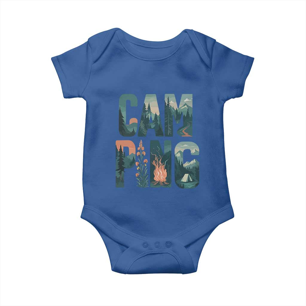 Camping Nature Adventure Campfire Tent Mountains Baby Onesie TS11 Royal Blue Print Your Wear