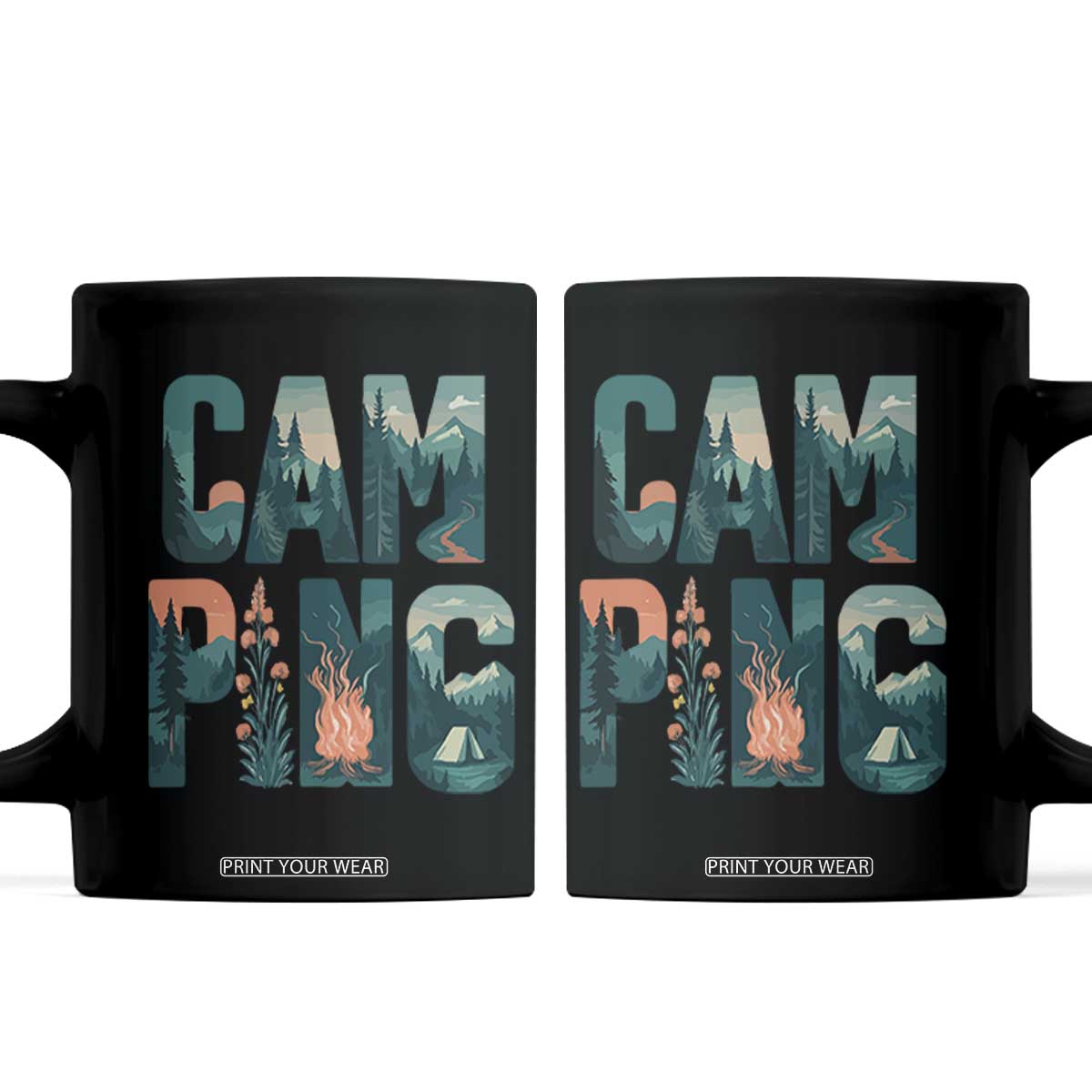 Camping Nature Adventure Campfire Tent Mountains Coffee Mug TS11 Black Print Your Wear