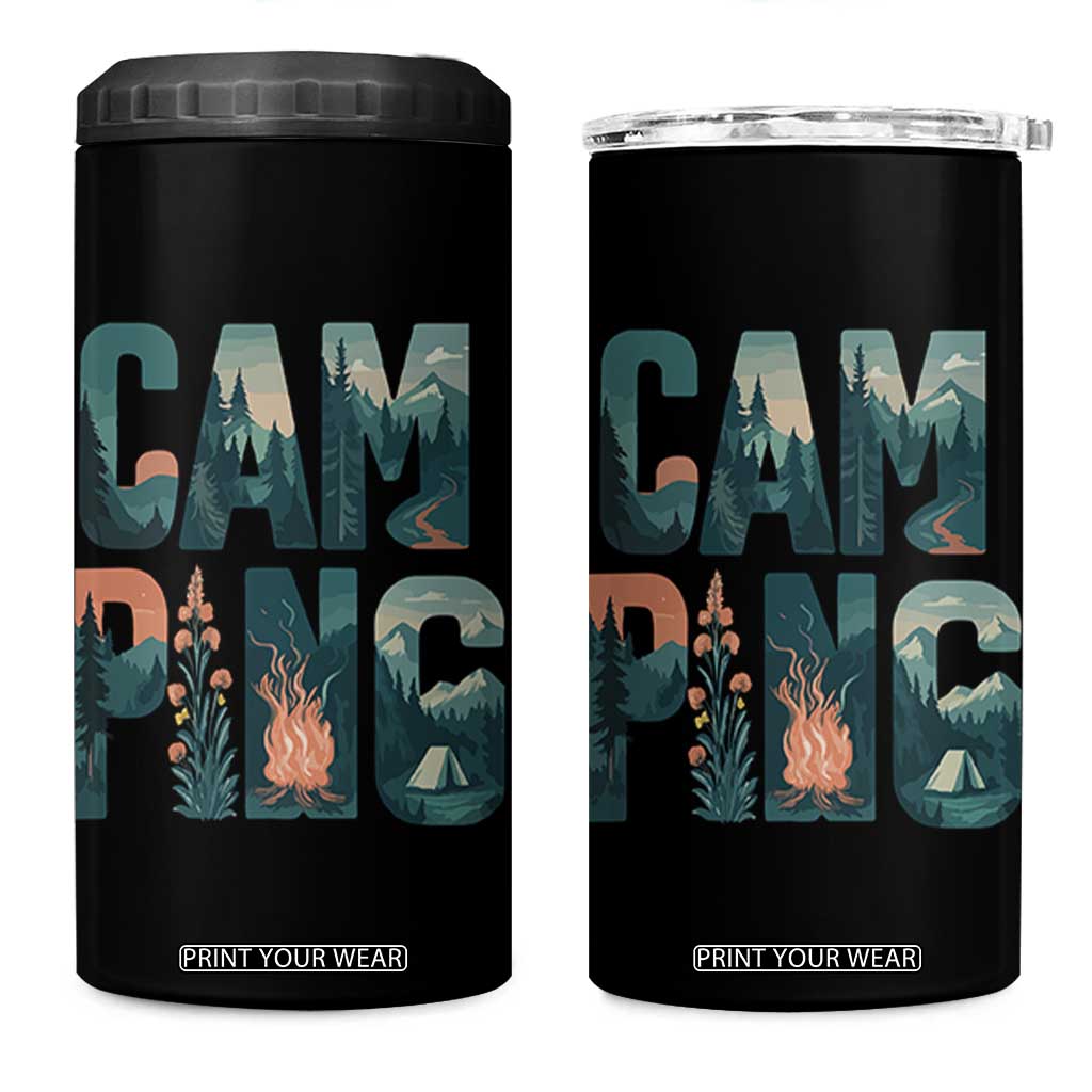Camping Nature Adventure Campfire Tent Mountains 4 in 1 Can Cooler Tumbler TS11 One Size: 16 oz Black Print Your Wear