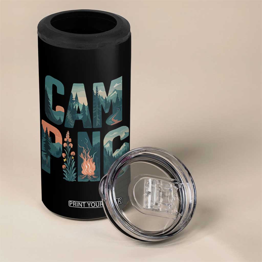 Camping Nature Adventure Campfire Tent Mountains 4 in 1 Can Cooler Tumbler TS11 Print Your Wear