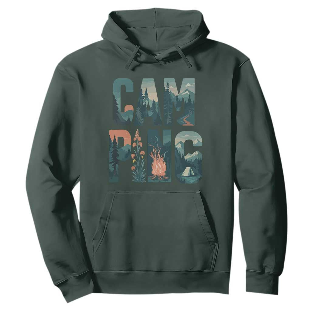 Camping Nature Adventure Campfire Tent Mountains Hoodie TS11 Dark Forest Green Print Your Wear