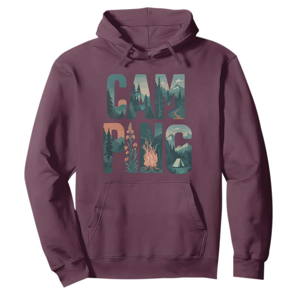 Camping Nature Adventure Campfire Tent Mountains Hoodie TS11 Maroon Print Your Wear