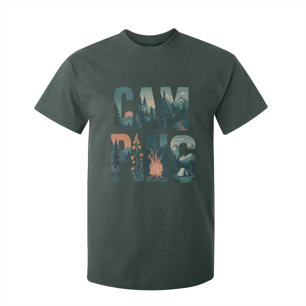 Camping Nature Adventure Campfire Tent Mountains T Shirt For Kid TS11 Dark Forest Green Print Your Wear