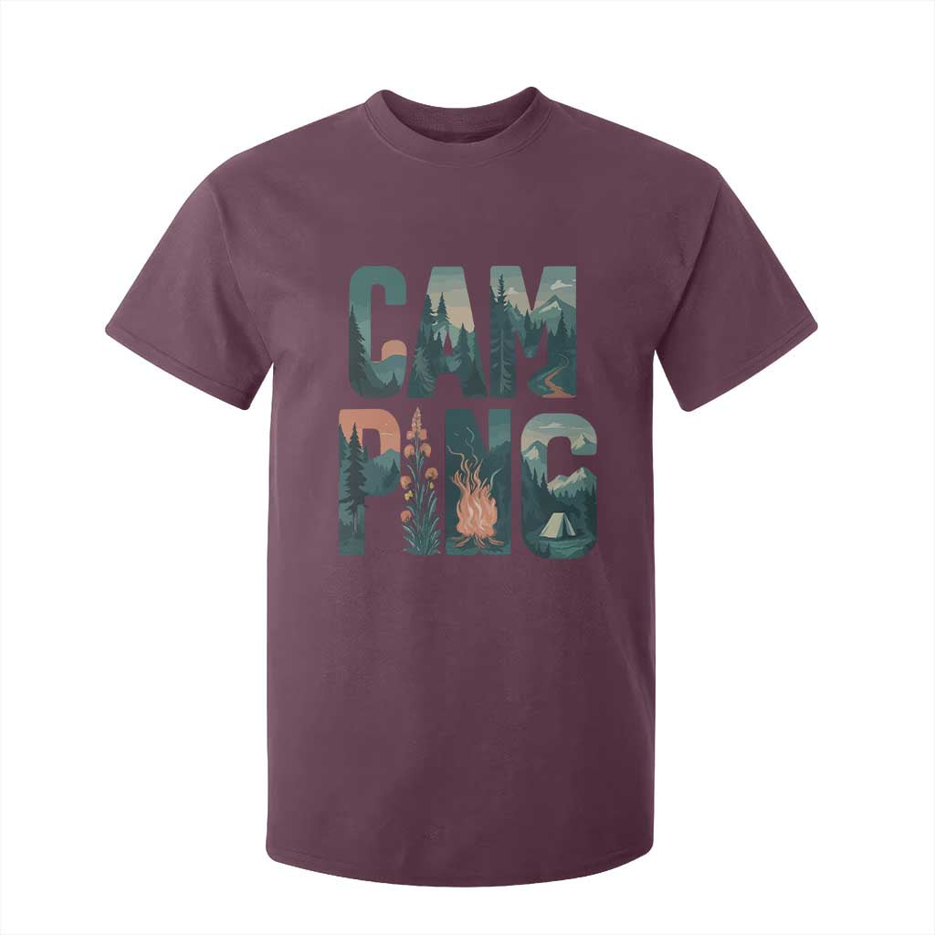 Camping Nature Adventure Campfire Tent Mountains T Shirt For Kid TS11 Maroon Print Your Wear