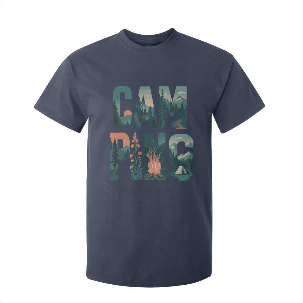 Camping Nature Adventure Campfire Tent Mountains T Shirt For Kid TS11 Navy Print Your Wear