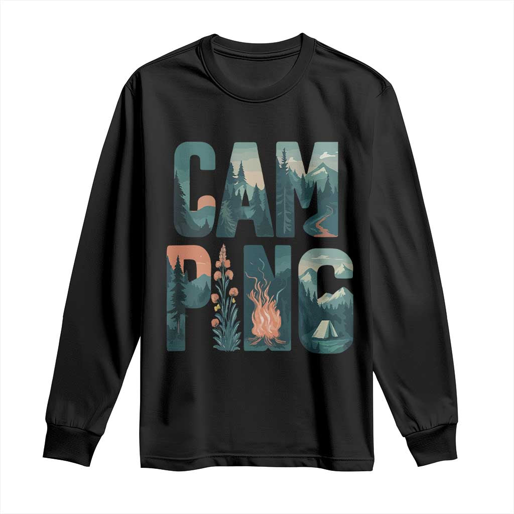 Camping Nature Adventure Campfire Tent Mountains Long Sleeve Shirt TS11 Black Print Your Wear