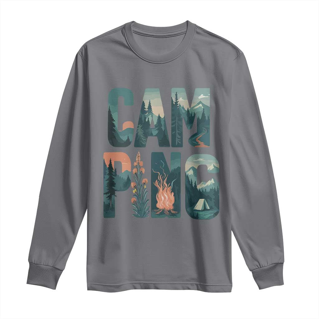Camping Nature Adventure Campfire Tent Mountains Long Sleeve Shirt TS11 Charcoal Print Your Wear