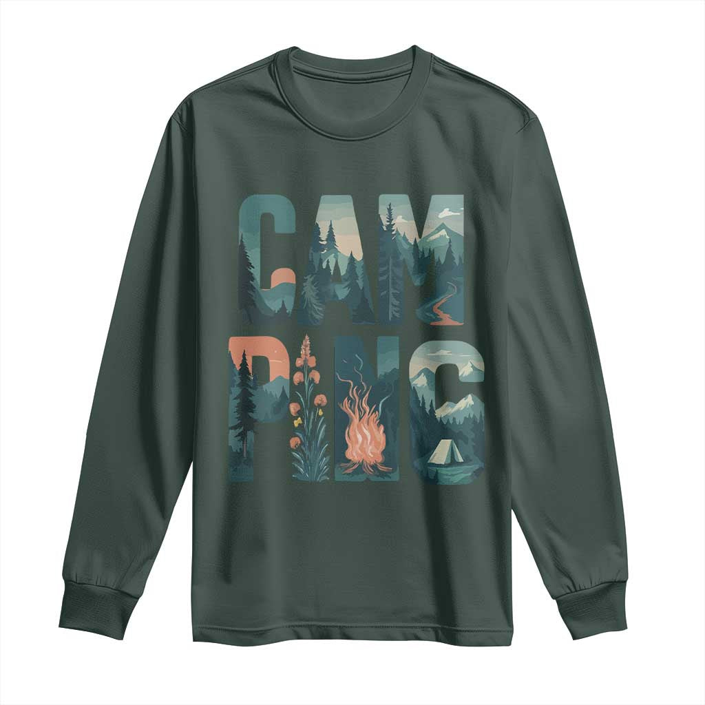 Camping Nature Adventure Campfire Tent Mountains Long Sleeve Shirt TS11 Dark Forest Green Print Your Wear