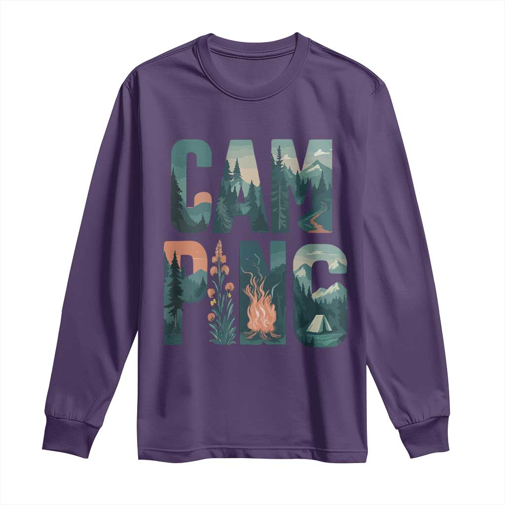 Camping Nature Adventure Campfire Tent Mountains Long Sleeve Shirt TS11 Purple Print Your Wear