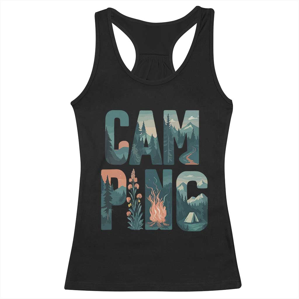Camping Nature Adventure Campfire Tent Mountains Racerback Tank Top TS11 Black Print Your Wear