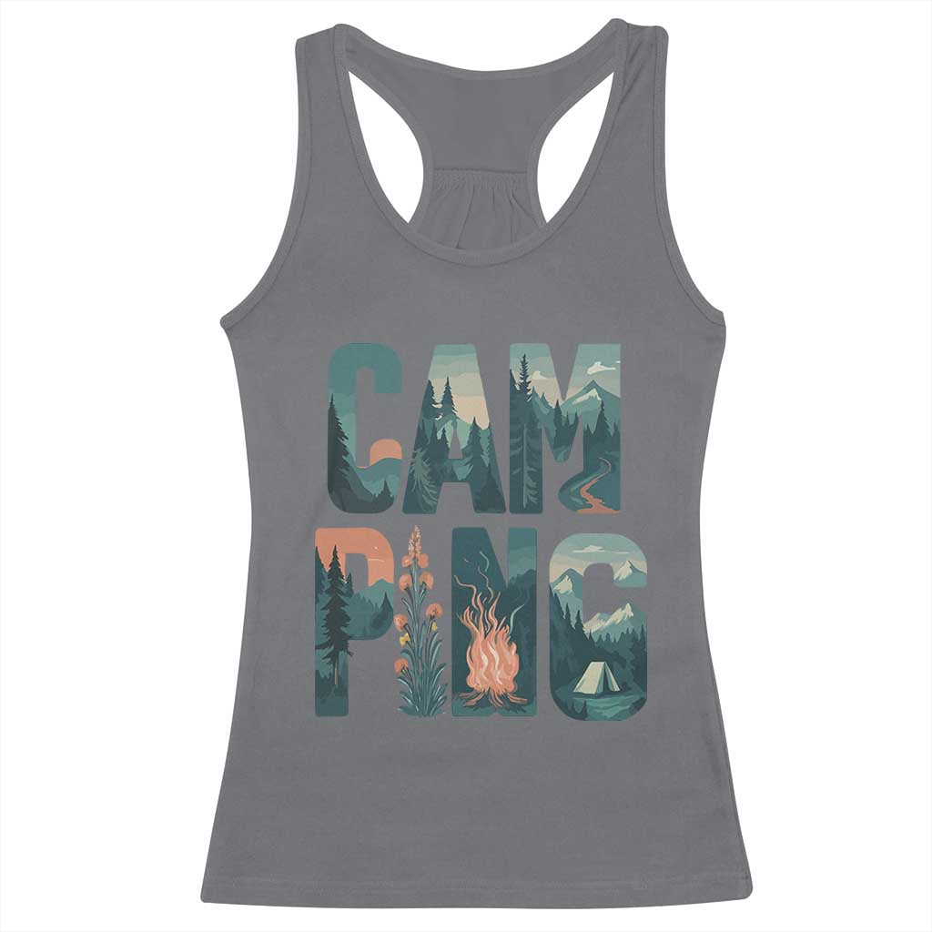 Camping Nature Adventure Campfire Tent Mountains Racerback Tank Top TS11 Charcoal Print Your Wear