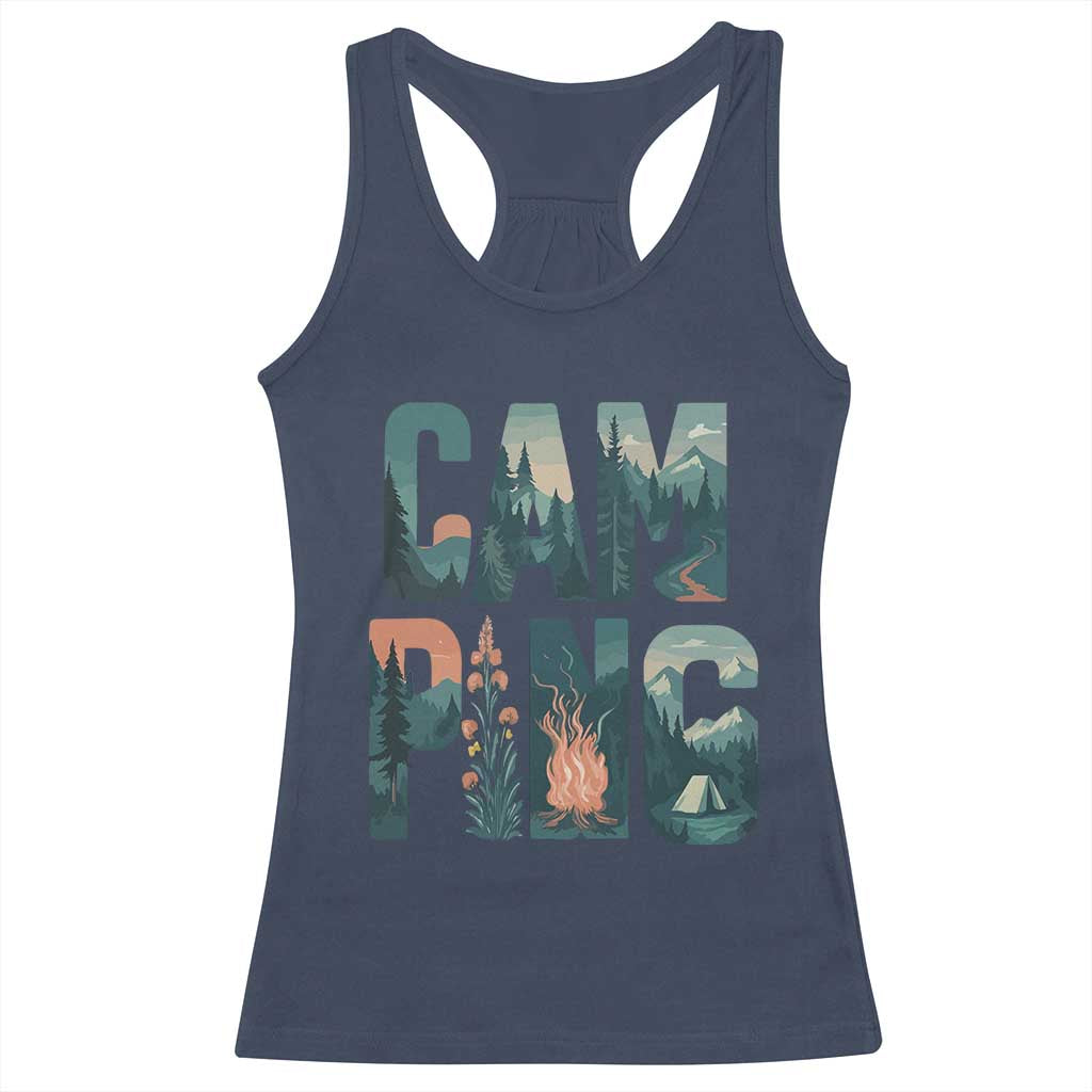 Camping Nature Adventure Campfire Tent Mountains Racerback Tank Top TS11 Navy Print Your Wear