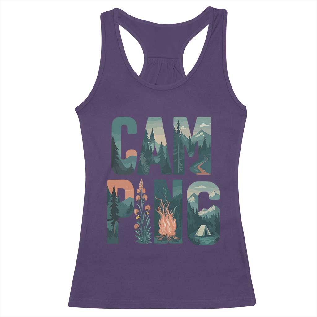 Camping Nature Adventure Campfire Tent Mountains Racerback Tank Top TS11 Purple Print Your Wear