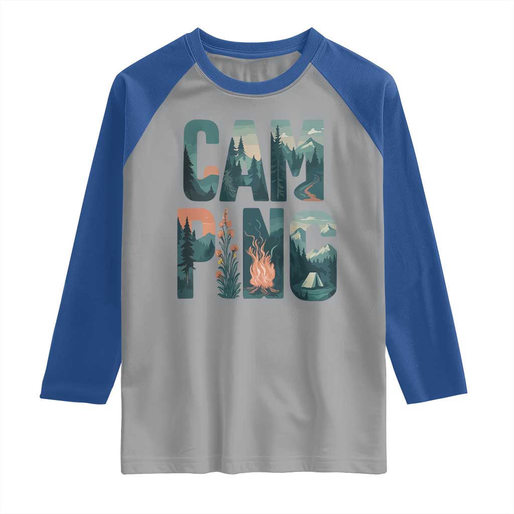 Camping Nature Adventure Campfire Tent Mountains Raglan Shirt TS11 Sport Gray Royal Print Your Wear
