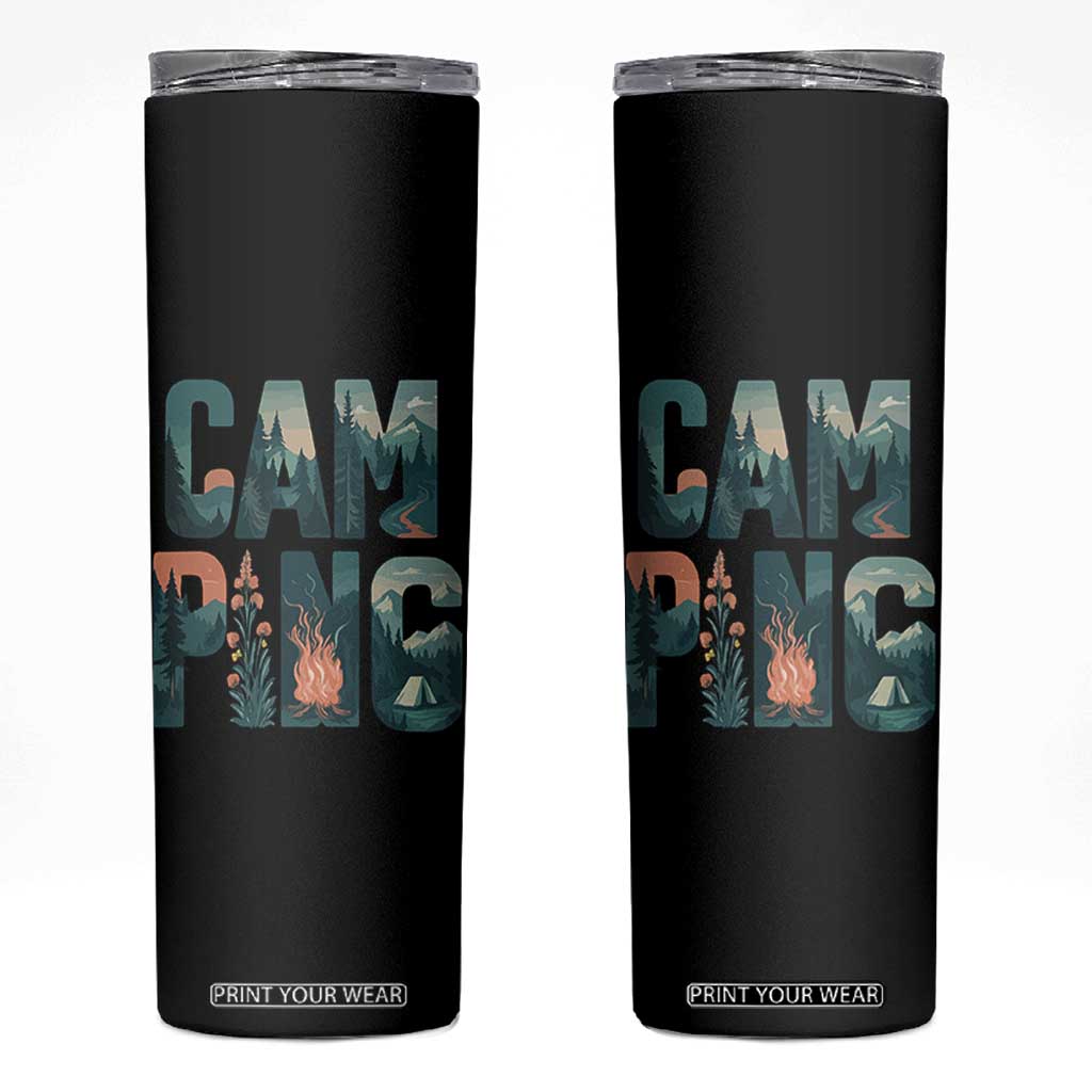 Camping Nature Adventure Campfire Tent Mountains Skinny Tumbler TS11 Black Print Your Wear