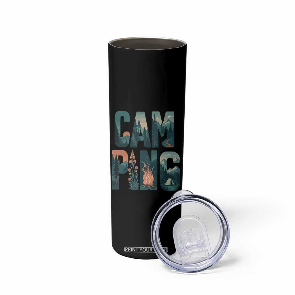 Camping Nature Adventure Campfire Tent Mountains Skinny Tumbler TS11 Print Your Wear