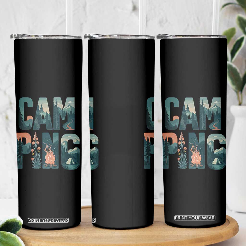 Camping Nature Adventure Campfire Tent Mountains Skinny Tumbler TS11 Print Your Wear