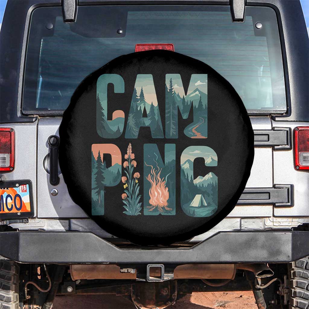 Camping Nature Adventure Campfire Tent Mountains Spare Tire Cover TS11 No hole Black Print Your Wear